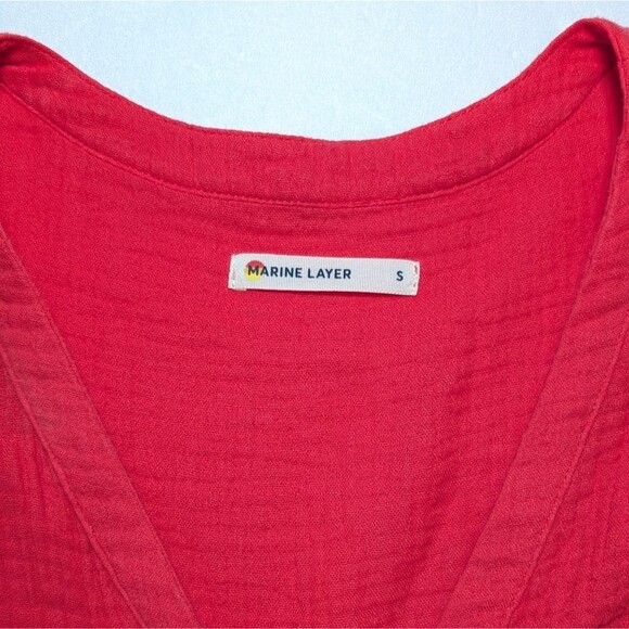 Marine Layer Willow Tiered Button-Up Midi Dress in Red - Picture 15 of 16